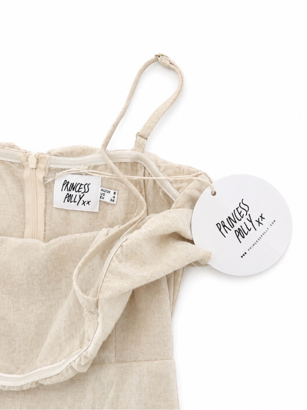 🤍 Princess Polly Cream Linen-Look Ruffle Romper - Picture 2 of 3